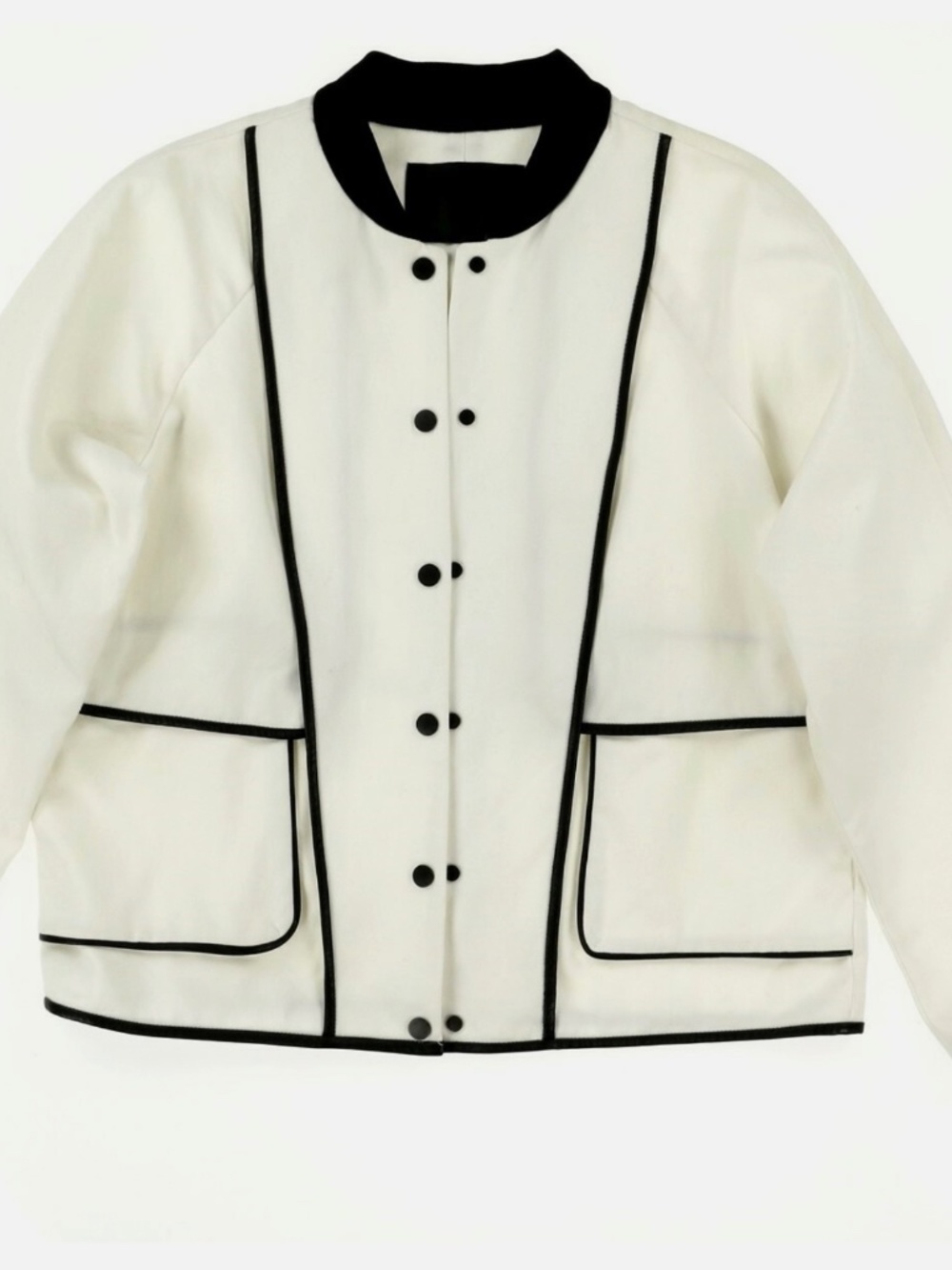 A.L.C. Black White Cotton Bomber Jacket Leather Trim L XL Utility 134222